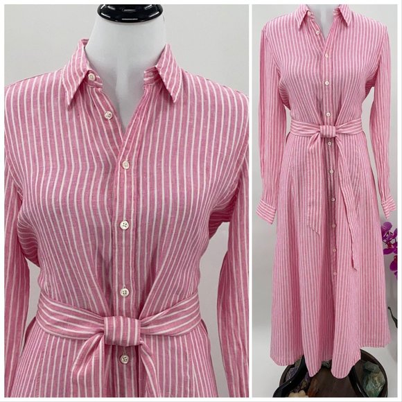 Maxi ShirtDress NWT Linen PinkWhite Ralph Lauren - Picture 2 of 14